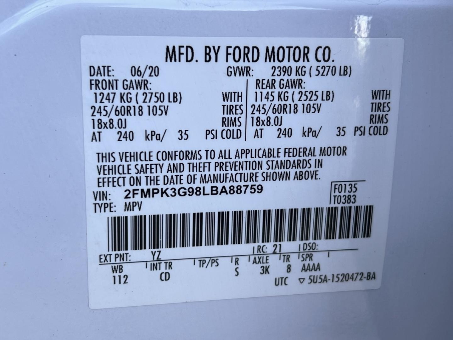 2020 WHITE FORD EDGE SE (2FMPK3G98LB) with an 2.0L 4 Cyl. engine, Automatic transmission, located at 2990 Old Orchard Rd., Jackson, MO, 63755, 37.354214, -89.612106 - We have financing available and we accept trades! Fill out a credit application on our website or come by today! If you have any questions, give us a call at (573) 204-7777 or visit our website at firstautocredit.com. - Photo#42