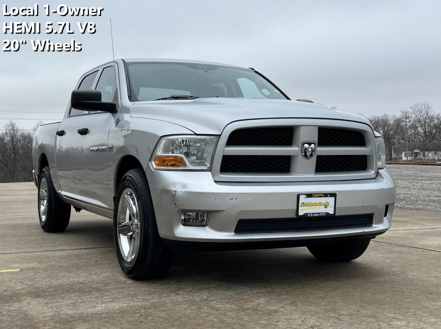 2012 SILVER /Black Cloth DODGE RAM 1500 EXPRESS (1C6RD6KT7CS) with an 5.7L V8 engine, Automatic transmission, located at 2990 Old Orchard Rd., Jackson, MO, 63755, 37.354214, -89.612106 - 2012 Ram 1500 Express 1-Owner 104xxx miles Rear Wheel Drive 5.7L V8 HEMI Automatic Cruise Power Windows/Locks/Mirrors We have financing available and we accept trades! Fill out a credit application on our website or come by today! If you have any questions, give us a call at (573) 204-7777 - Photo#0