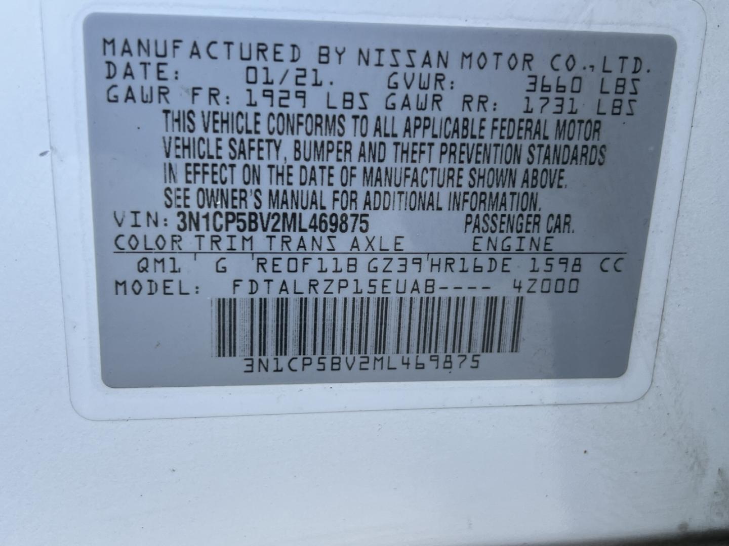 2021 WHITE /Black Cloth NISSAN KICKS S (3N1CP5BV2ML) with an 1.6L 4 Cyl. engine, Continuously Variable transmission, located at 506 S. Kingshighway, Cape Girardeau, MO, 63703, 37.294994, -89.556206 - 2021 Nissan Kicks S 1-Owner 146xxx miles Front Wheel Drive 1.6L 4 Cyl. Automatic Backup Camera Bluetooth Cruise Power Windows/Locks/Mirrors We have financing available and we accept trades! Fill out a credit application on our website or come by today! If you have any questions, give us a - Photo#40