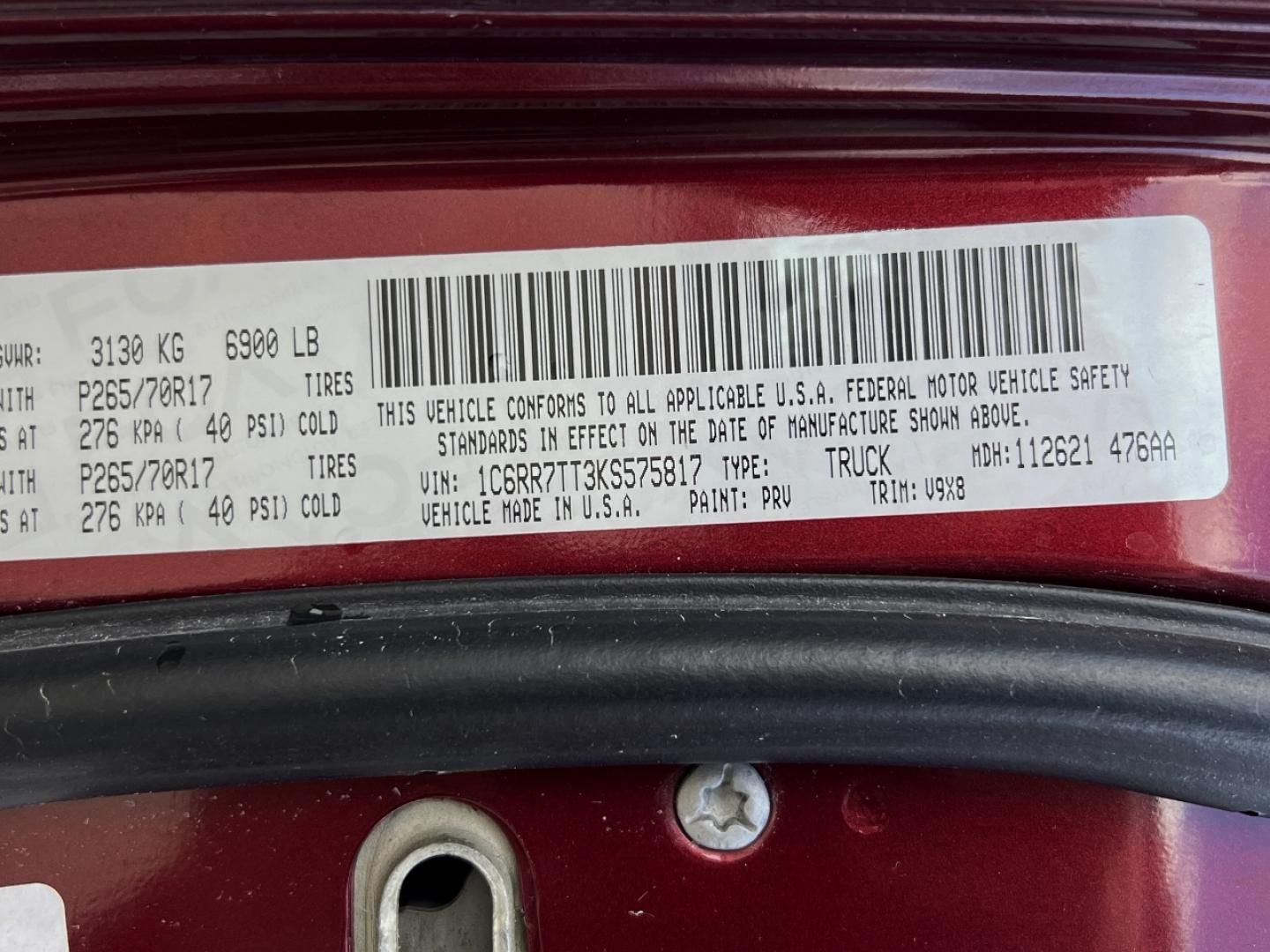 2019 MAROON /Gray Cloth RAM 1500 CLASSIC SLT (1C6RR7TT3KS) with an 5.7L V8 engine, Automatic transmission, located at 2990 Old Orchard Rd., Jackson, MO, 63755, 37.354214, -89.612106 - 2019 Ram 1500 Classic SLT 184xxx miles 4x4 5.7L V8 HEMI Automatic Backup Camera Bluetooth Cruise Power Windows/Locks/Mirrors We have financing available and we accept trades! Fill out a credit application on our website or come by today! If you have any questions, give us a call at (573) 2 - Photo#43
