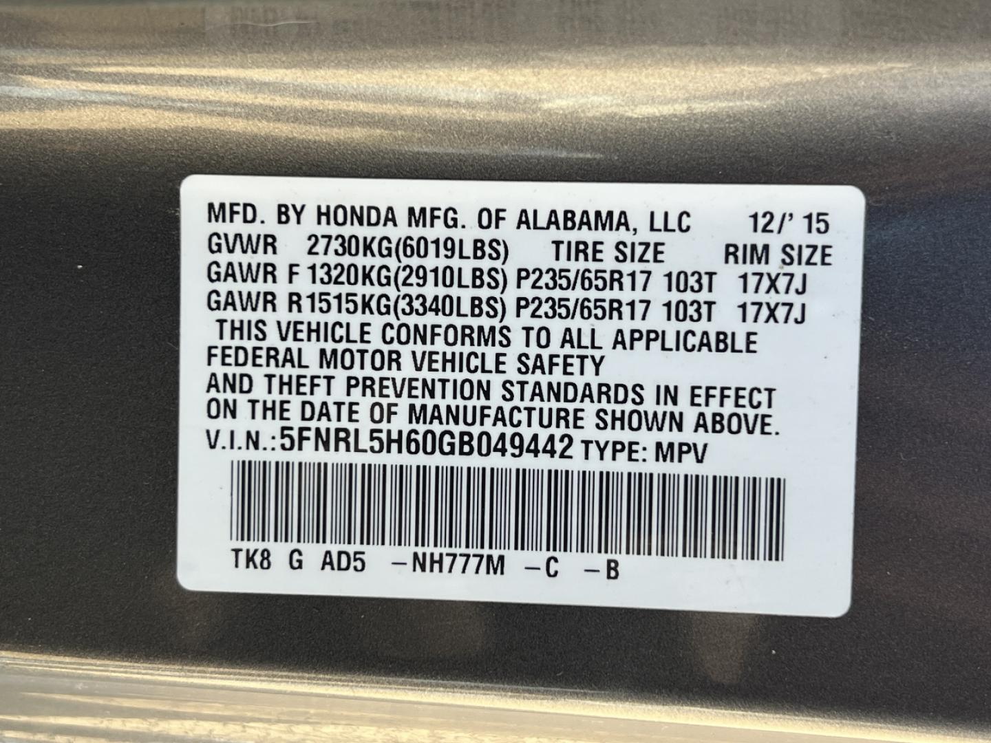 2016 GREY /Gray Leather HONDA ODYSSEY EXL (5FNRL5H60GB) with an 3.5L V6 engine, Automatic transmission, located at 2990 Old Orchard Rd., Jackson, MO, 63755, 37.354214, -89.612106 - 2016 Honda Odyssey EX-L 1-Owner 178xxx miles Front Wheel Drive 3.5L V6 Automatic Leather 3rd Row Power/Heated Seats Backup Camera Sunroof Bluetooth Cruise Power Windows/Locks/Mirrors We have financing available and we accept trades! Fill out a credit application on our website or come - Photo#47