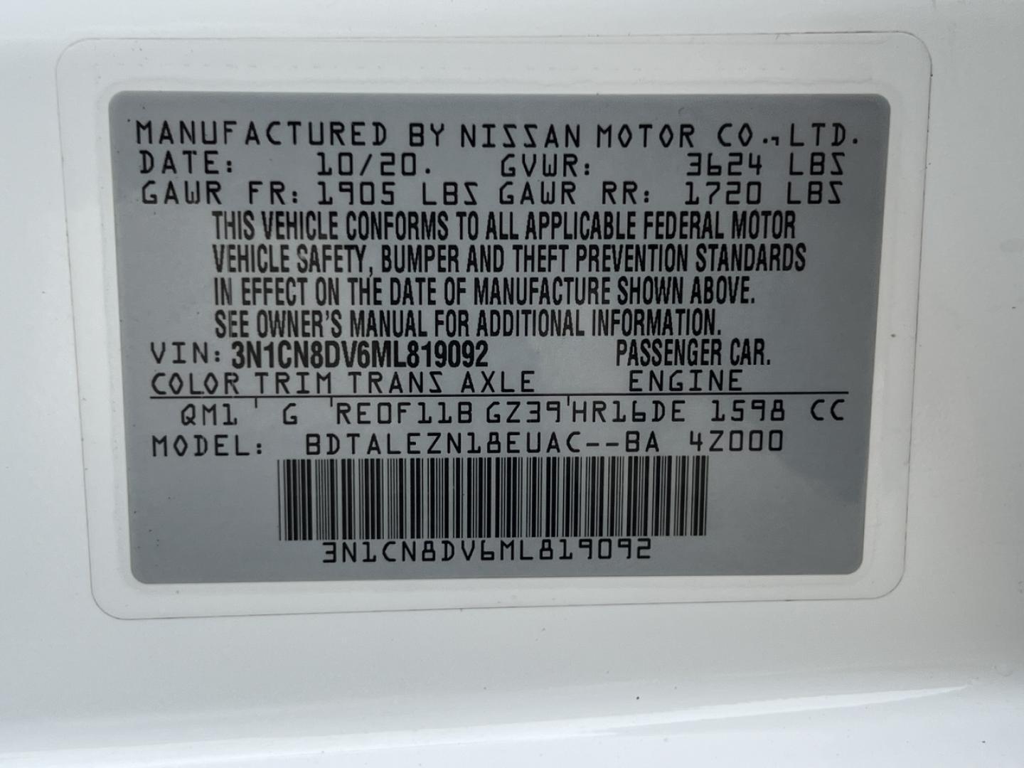2021 WHITE /Black Cloth NISSAN VERSA S (3N1CN8DV6ML) with an 1.6L 4 Cyl. engine, Continuously Variable transmission, located at 2990 Old Orchard Rd., Jackson, MO, 63755, 37.354214, -89.612106 - 2021 Nissan Versa S 1-Owner 82xxx miles Front Wheel Drive 1.6L 4 Cyl. Automatic Backup Camera Bluetooth Cruise Power Windows/Locks/Mirrors We have financing available and we accept trades! Fill out a credit application on our website or come by today! If you have any questions, give us a - Photo#42