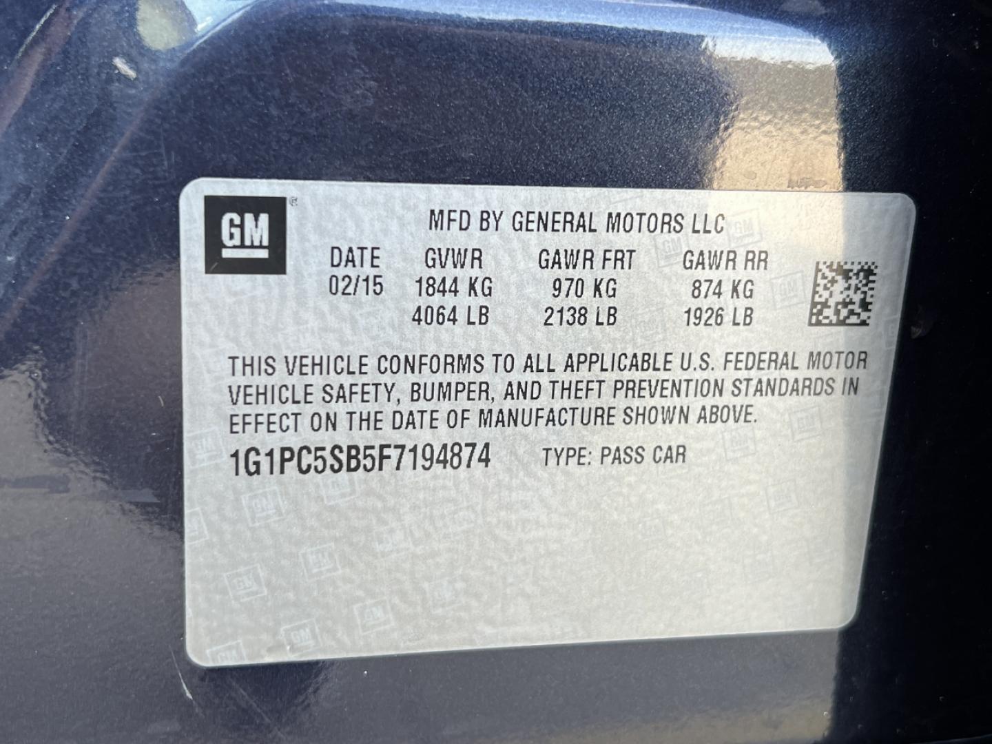 2015 BLUE /Gray Cloth CHEVROLET CRUZE LT (1G1PC5SB5F7) with an 1.4L 4 Cyl. engine, Automatic transmission, located at 506 S. Kingshighway, Cape Girardeau, MO, 63703, 37.294994, -89.556206 - 2015 Chevrolet Cruze LT Only 77xxx miles Front Wheel Drive 1.4L 4 Cyl. Automatic Power Driver Seat Backup Camera Bluetooth Remote Start Cruise Power Windows/Locks/Mirrors We have financing available and we accept trades! Fill out a credit application on our website or come by today! If y - Photo#45