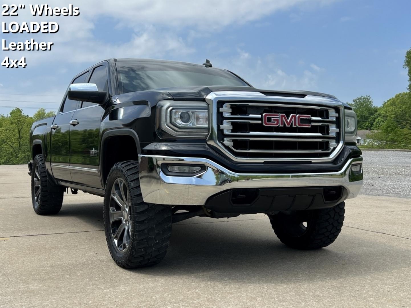2016 BLACK /Black Leather GMC Sierra 1500 SLT Crew Cab 4WD (3GTU2NEC7GG) with an 5.3L V8 engine, Automatic transmission, located at 2990 Old Orchard Rd., Jackson, MO, 63755, 37.354214, -89.612106 - 2016 GMC Sierra 1500 SLT 131xxx miles 4x4 5.3L V8 Automatic Leather 22" Wheels Navigation Backup Camera Power/Heated/Cooled Seats Bluetooth Cruise Remote Start Power Windows/Locks/Mirrors We have financing available and we accept trades! Fill out a credit application on our website or - Photo#0