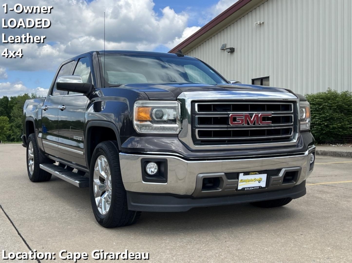 2015 GRAY /Black Leather GMC Sierra 1500 SLT Crew Cab 4x4 (3GTU2VEC2FG) with an 5.3L V8 engine, Automatic transmission, located at 506 S. Kingshighway, Cape Girardeau, MO, 63703, (573) 235-5000, 37.294994, -89.556206 - 2015 GMC Sierra 1500 SLT 1-Owner 123xxx miles 4x4 5.3L V8 Automatic Leather Navigation Power/Heated/Cooled Seats Backup Camera Bluetooth Remote Start Cruise Power Windows/Locks/Mirrors We have financing available and we accept trades! Fill out a credit application on our website or com - Photo#0
