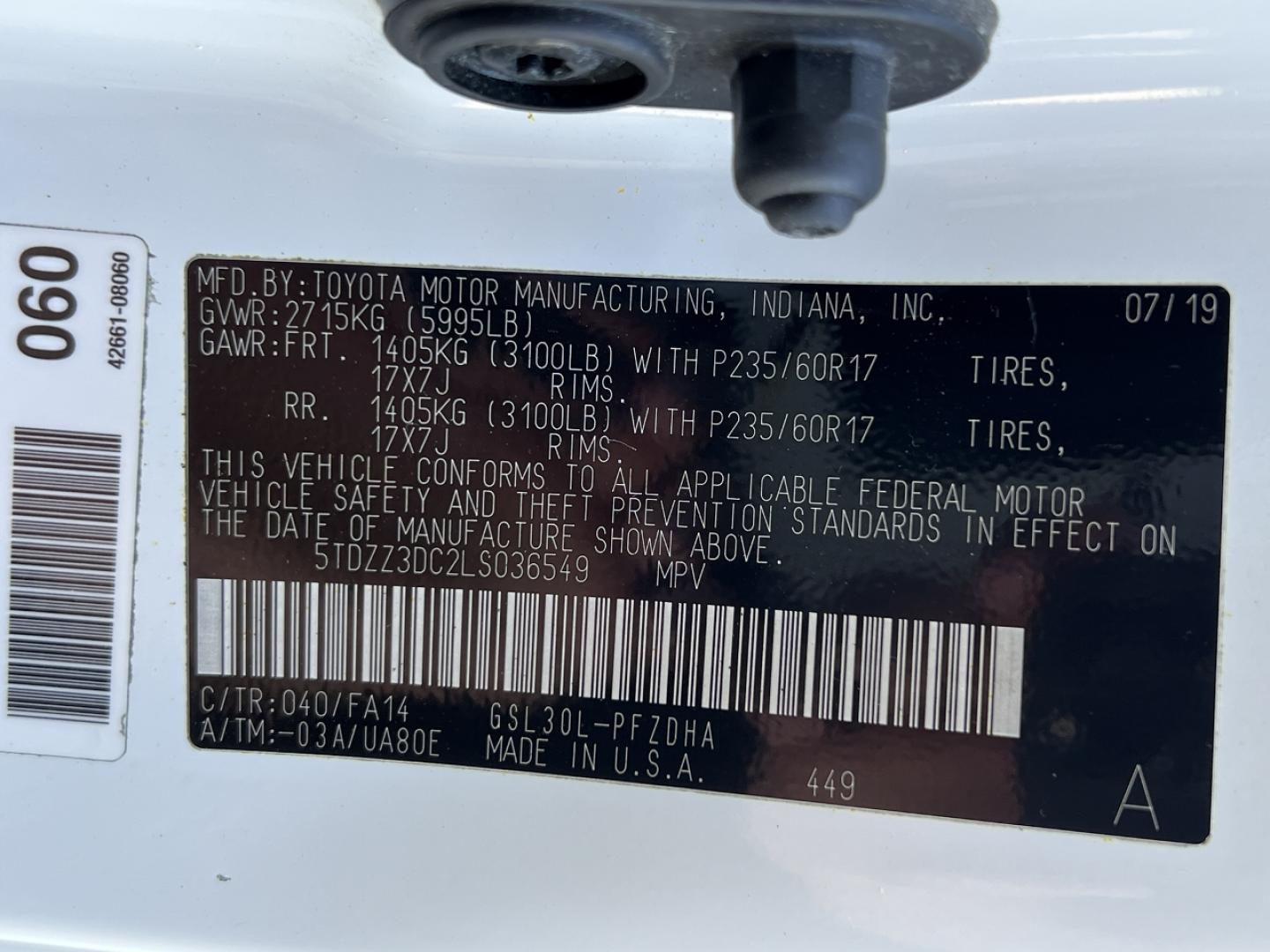 2020 WHITE /Tan Leather Toyota Sienna L (5TDZZ3DC2LS) with an 3.5L V6 engine, Automatic transmission, located at 2990 Old Orchard Rd., Jackson, MO, 63755, 37.354214, -89.612106 - 2020 Toyota Sienna L 207xxx miles Front Wheel Drive 3.5L V6 Automatic Leather 3rd Row Backup Camera Bluetooth Cruise Power Windows/Locks/Mirrors We have financing available and we accept trades! Fill out a credit application on our website or come by today! If you have any questions, giv - Photo#45