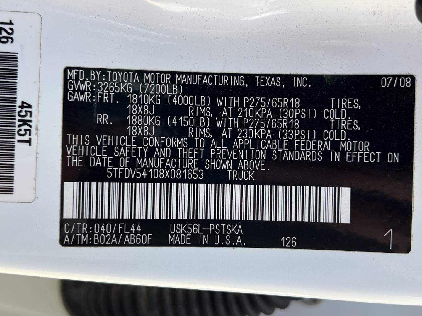 2008 WHITE /Tan Cloth Toyota Tundra SR5 CrewMax 5.7L 4WD (5TFDV54108X) with an 5.7L V8 engine, Automatic transmission, located at 2990 Old Orchard Rd., Jackson, MO, 63755, 37.354214, -89.612106 - 2008 Toyota Tundra SR5 122xxx miles 4x4 5.7L V8 Automatic Navigation Power Driver Seat Cruise Power Windows/Locks/Mirrors We have financing available and we accept trades! Fill out a credit application on our website or come by today! If you have any questions, give us a call at (573) 204- - Photo#46