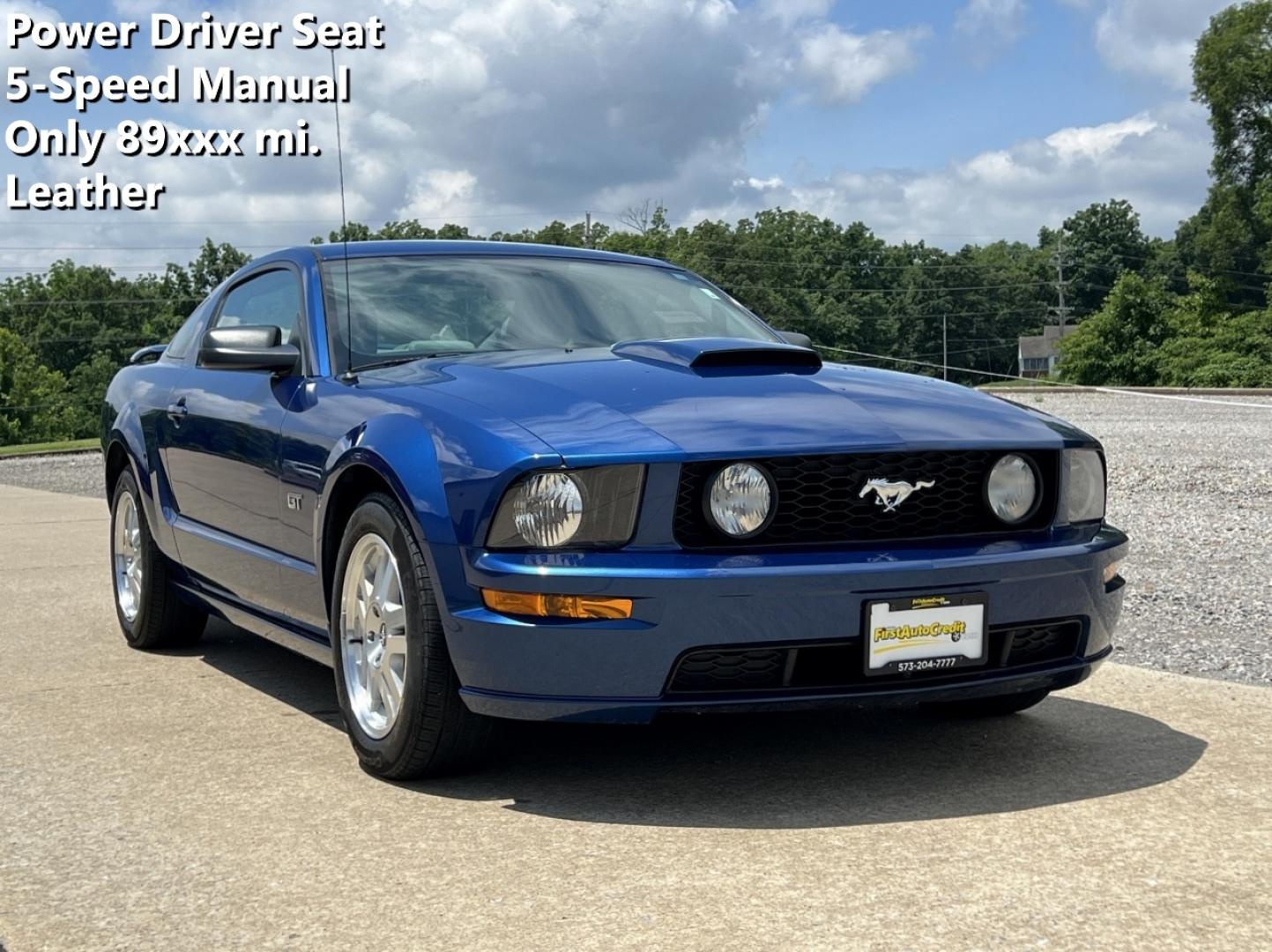 2007 BLUE /Gray Leather Ford Mustang GT Deluxe Coupe (1ZVHT82H175) with an 4.6L V8 engine, Automatic transmission, located at 2990 Old Orchard Rd., Jackson, MO, 63755, 37.354214, -89.612106 - 2007 Ford Mustang GT Deluxe Only 89xxx miles Rear Wheel Drive 4.6L V8 5-Speed Manual Leather Power Driver Seat Cruise Power Windows/Locks/Mirrors We have financing available and we accept trades! Fill out a credit application on our website or come by today! If you have any questions, give - Photo#0