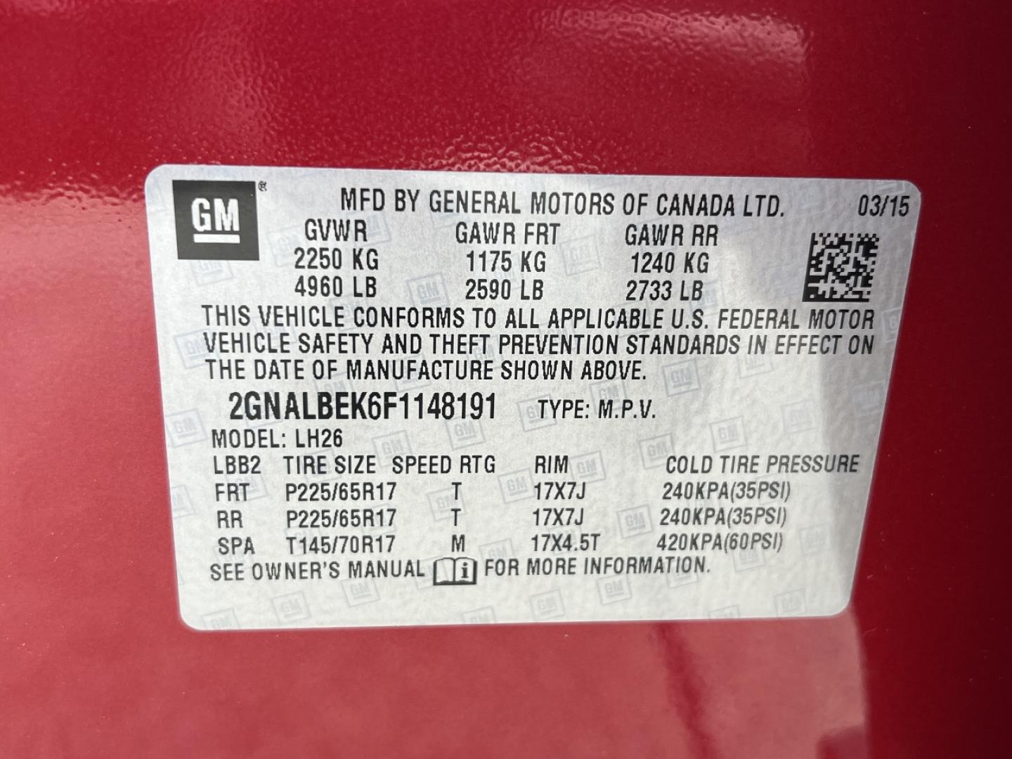 2015 RED /Tan Cloth Chevrolet Equinox 1LT 2WD (2GNALBEK6F1) with an 2.4L 4 Cyl. engine, Automatic transmission, located at 506 S. Kingshighway, Cape Girardeau, MO, 63703, (573) 235-5000, 37.294994, -89.556206 - 2015 Chevrolet Equinox LT 96xxx miles Front Wheel Drive 2.4L 4 Cyl. Automatic Backup Camera Bluetooth Cruise Power Windows/Locks/Mirrors We have financing available and we accept trades! Fill out a credit application on our website or come by today! If you have any questions, give us a cal - Photo#41