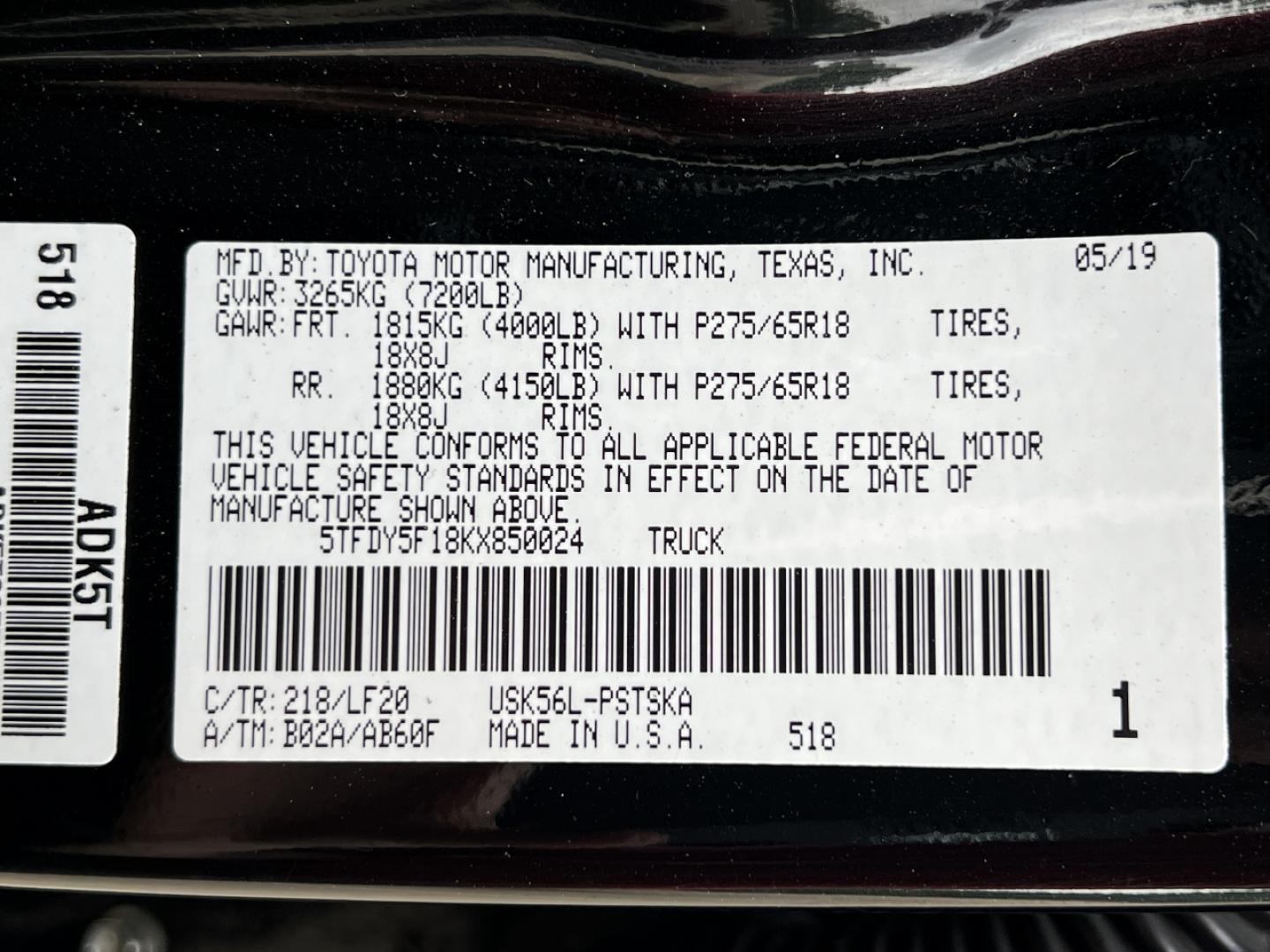 2019 BLACK /Black Leather Toyota Tundra TRD Pro 4x4 (5TFDY5F18KX) with an 5.7L V8 engine, Automatic transmission, located at 506 S. Kingshighway, Cape Girardeau, MO, 63703, (573) 235-5000, 37.294994, -89.556206 - 2019 Toyota Tundra TRD Pro 89xxx miles 4x4 5.7L V8 Automatic Leather Navigation Backup Camera Power Driver Seat Heated Seats Sunroof Bluetooth Cruise Power Windows/Locks/Mirrors We have financing available and we accept trades! Fill out a credit application on our website or come by to - Photo#46