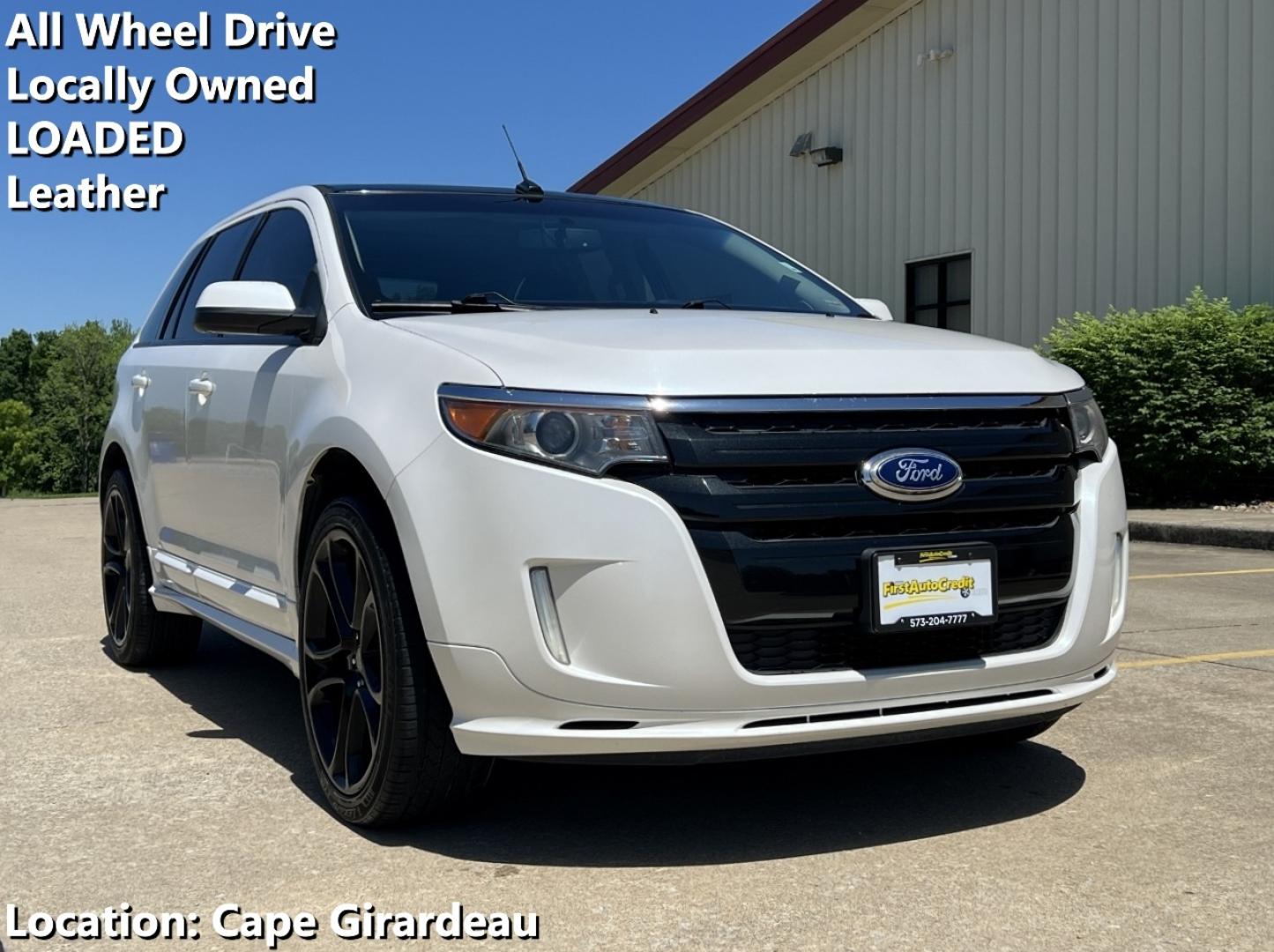 2014 WHITE /Black Leather Ford Edge Sport AWD (2FMDK4AK7EB) with an 3.7L V6 engine, Automatic transmission, located at 506 S. Kingshighway, Cape Girardeau, MO, 63703, (573) 235-5000, 37.294994, -89.556206 - 2014 Ford Edge Sport 138xxx miles All Wheel Drive 3.7L V6 Automatic Leather Navigation Backup Camera Power/Heated Seats Sunroof Bluetooth Remote Start Cruise Power Windows/Locks/Mirrors We have financing available and we accept trades! Fill out a credit application on our website or co - Photo#0