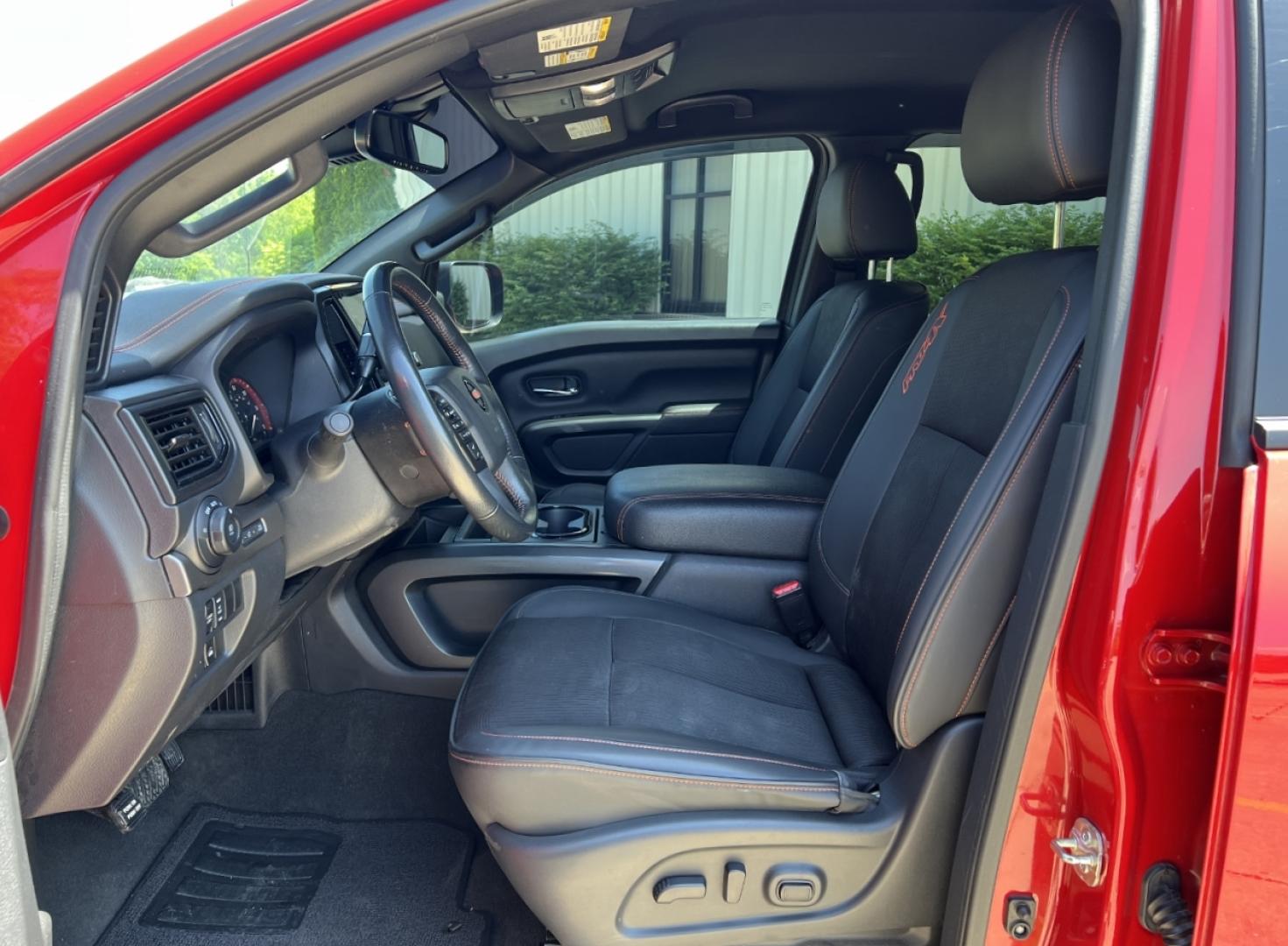 2021 RED /Black Leather/Cloth Nissan Titan PRO-4X (1N6AA1ED5MN) with an 5.6L V8 engine, Automatic transmission, located at 506 S. Kingshighway, Cape Girardeau, MO, 63703, (573) 235-5000, 37.294994, -89.556206 - 2021 Nissan Titan PRO-4X 1-Owner 136xxx miles 4x4 5.6L V8 Automatic Navigation Backup Camera Power Driver Seat Bluetooth Cruise Power Windows/Locks/Mirrors We have financing available and we accept trades! Fill out a credit application on our website or come by today! If you have any qu - Photo#14