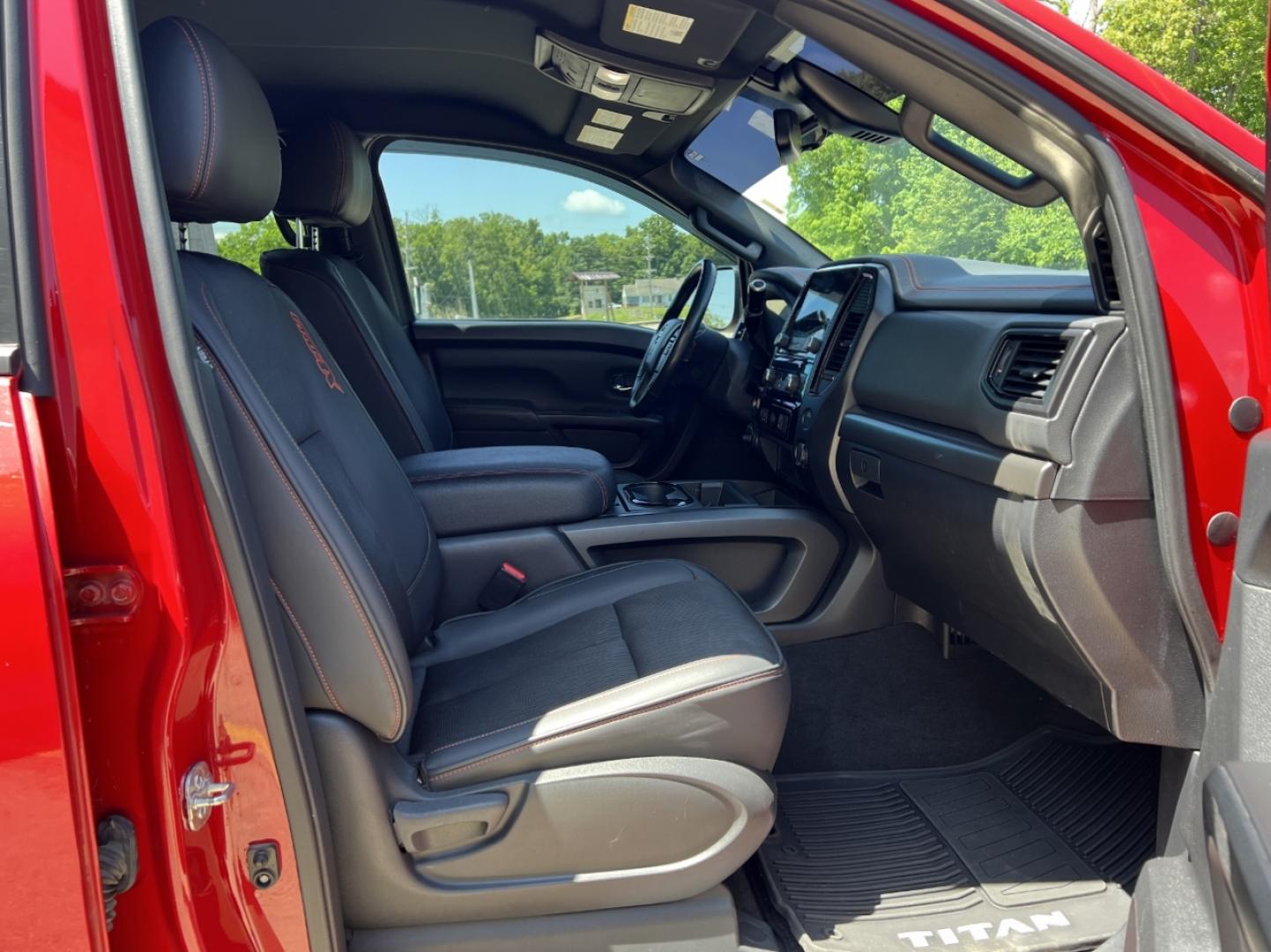 2021 RED /Black Leather/Cloth Nissan Titan PRO-4X (1N6AA1ED5MN) with an 5.6L V8 engine, Automatic transmission, located at 506 S. Kingshighway, Cape Girardeau, MO, 63703, (573) 235-5000, 37.294994, -89.556206 - 2021 Nissan Titan PRO-4X 1-Owner 136xxx miles 4x4 5.6L V8 Automatic Navigation Backup Camera Power Driver Seat Bluetooth Cruise Power Windows/Locks/Mirrors We have financing available and we accept trades! Fill out a credit application on our website or come by today! If you have any qu - Photo#16