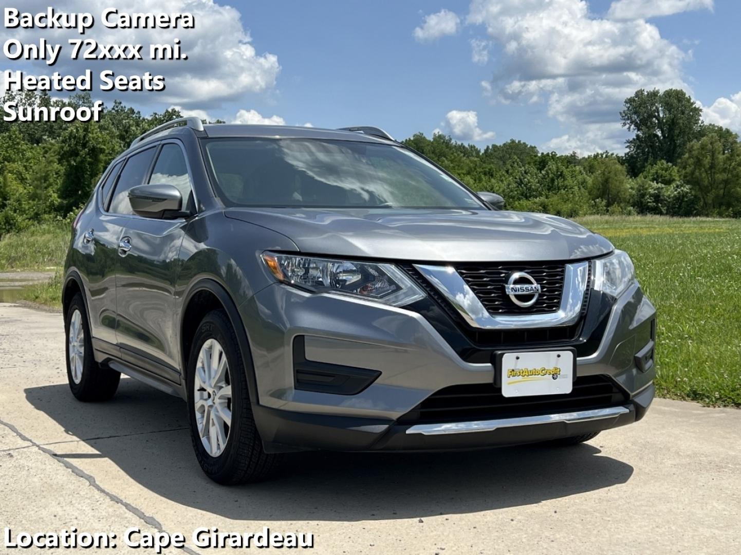 2017 GRAY /Black Cloth Nissan Rogue SV 2WD (5N1AT2MTXHC) with an 2.5L 4 Cyl. engine, CVT transmission, located at 506 S. Kingshighway, Cape Girardeau, MO, 63703, (573) 235-5000, 37.294994, -89.556206 - 2017 Nissan Rogue SV Only 72xxx miles Front Wheel Drive 2.5L 4 Cyl. Automatic Backup Camera Power Driver Seat Heated Seats Sunroof Remote Start Cruise Power Windows/Locks/Mirrors We have financing available and we accept trades! Fill out a credit application on our website or come by tod - Photo#0