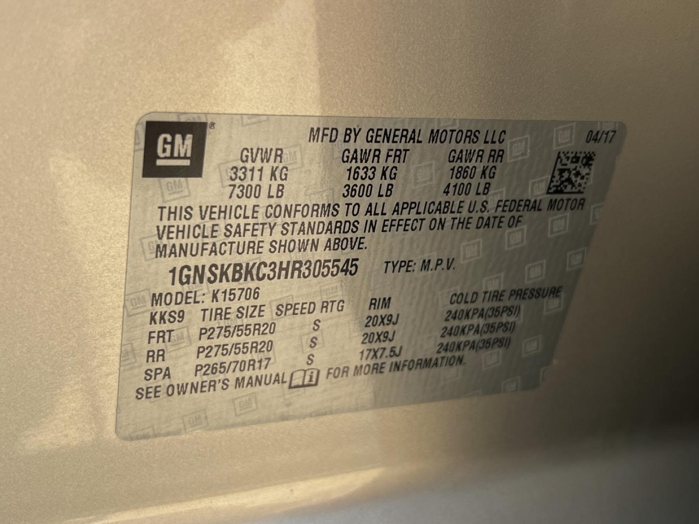 2017 GOLD /Tan Leather Chevrolet Tahoe LT 4WD (1GNSKBKC3HR) with an 5.3L V8 engine, Automatic transmission, located at 2990 Old Orchard Rd., Jackson, MO, 63755, 37.354214, -89.612106 - 2017 Chevrolet Tahoe 1500 LT 158xxx miles 4 Wheel Drive 5.3L V8 Automatic Leather 3rd Row Navigation Power/Heated Seats Rear Entertainment Backup Camera Sunroof Bluetooth Remote Start Cruise Power Windows/Locks/Mirrors We have financing available and we accept trades! Fill out a cred - Photo#52