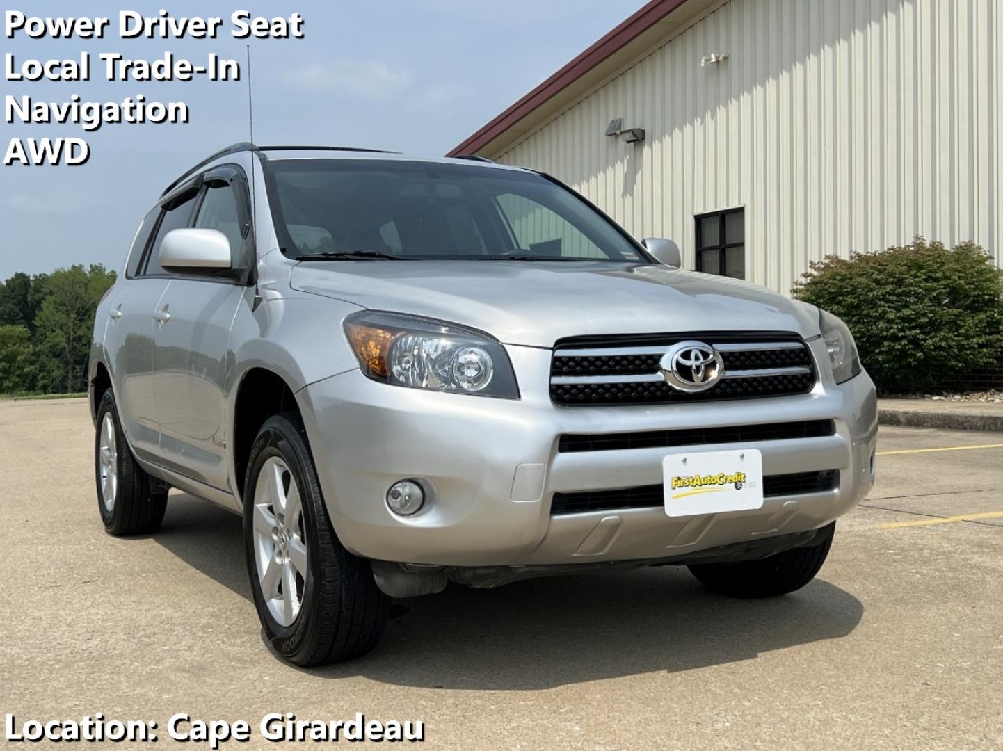 2008 SILVER /Gray Cloth Toyota RAV4 Limited I4 4WD (JTMBD31V386) with an 2.4L 4 Cyl. engine, Automatic transmission, located at 506 S. Kingshighway, Cape Girardeau, MO, 63703, (573) 235-5000, 37.294994, -89.556206 - 2008 Toyota RAV4 Limited 179xxx miles All Wheel Drive 2.4L 4 Cyl. Automatic Navigation Power Driver Seat Bluetooth Cruise Power Windows/Locks/Mirrors We have financing available and we accept trades! Fill out a credit application on our website or come by today! If you have any questions, - Photo#0