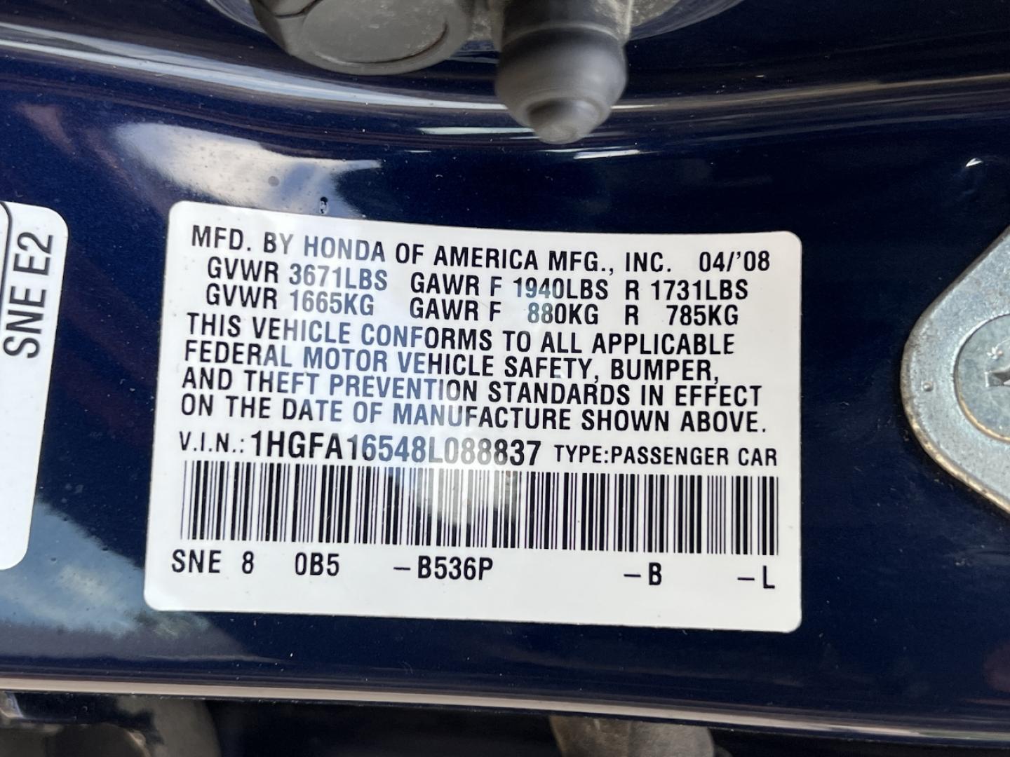 2008 BLUE /Gray Cloth Honda Civic LX (1HGFA16548L) with an 1.8L 4 Cyl. engine, Automatic transmission, located at 2990 Old Orchard Rd., Jackson, MO, 63755, 37.354214, -89.612106 - 2008 Honda Civic LX 183xxx miles Front Wheel Drive 1.8L 4 Cyl. Automatic Cruise Power Windows/Locks/Mirrors We have financing available and we accept trades! Fill out a credit application on our website or come by today! If you have any questions, give us a call at (573) 204-7777 or visit ou - Photo#37