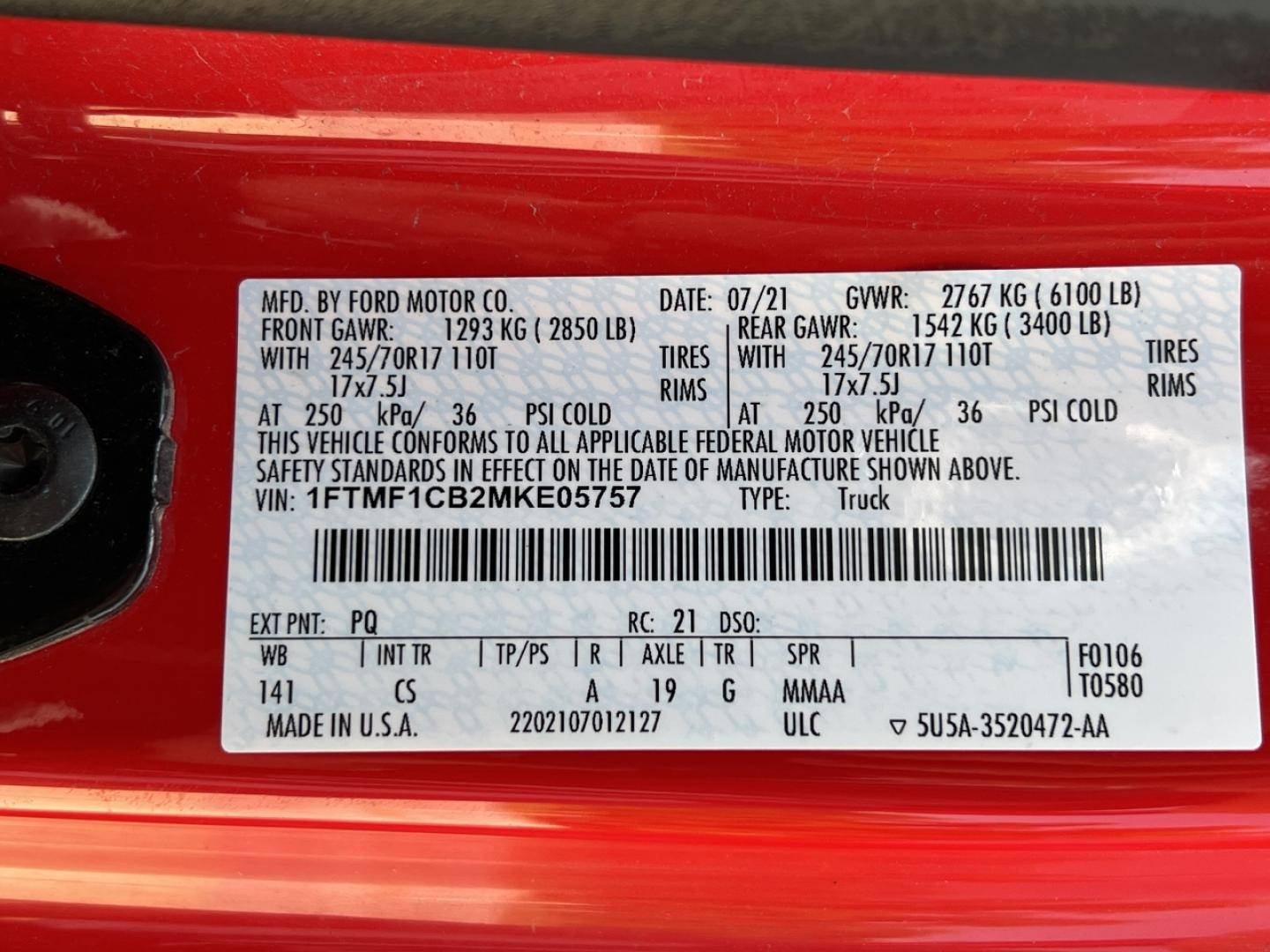 2021 RED /Gray Cloth Ford F-150 XL 6.5-ft. Bed 2WD (1FTMF1CB2MK) with an 3.3L V6 engine, Automatic transmission, located at 2990 Old Orchard Rd., Jackson, MO, 63755, 37.354214, -89.612106 - 2021 Ford F-150 XL 1-Owner 111xxx miles Rear Wheel Drive 3.3L V6 Automatic Backup Camera Bluetooth Cruise Power Windows/Locks/Mirrors We have financing available and we accept trades! Fill out a credit application on our website or come by today! If you have any questions, give us a call - Photo#41