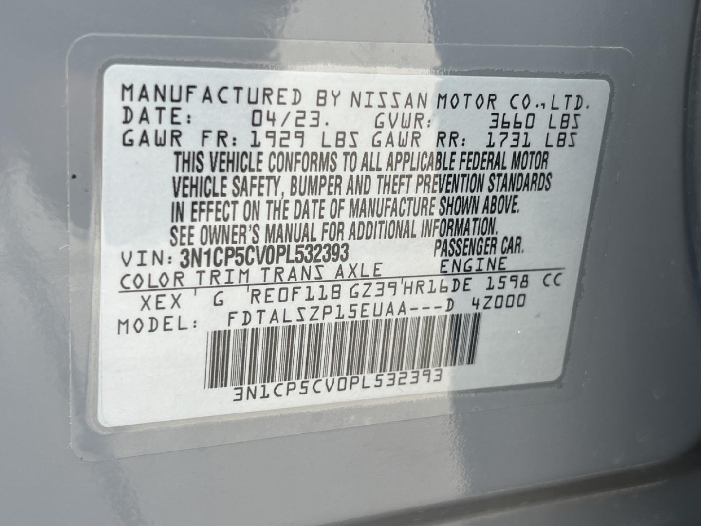 2023 GRAY /Black Cloth Nissan Kicks SV (3N1CP5CV0PL) with an 1.6L 4 Cyl. engine, CVT transmission, located at 2990 Old Orchard Rd., Jackson, MO, 63755, 37.354214, -89.612106 - 2023 Nissan Kicks SV 1-Owner Only 17xxx miles Front Wheel Drive 1.6L 4 Cyl. Automatic Backup Camera Bluetooth Cruise Power Windows/Locks/Mirrors We have financing available and we accept trades! Fill out a credit application on our website or come by today! If you have any questions, give - Photo#39