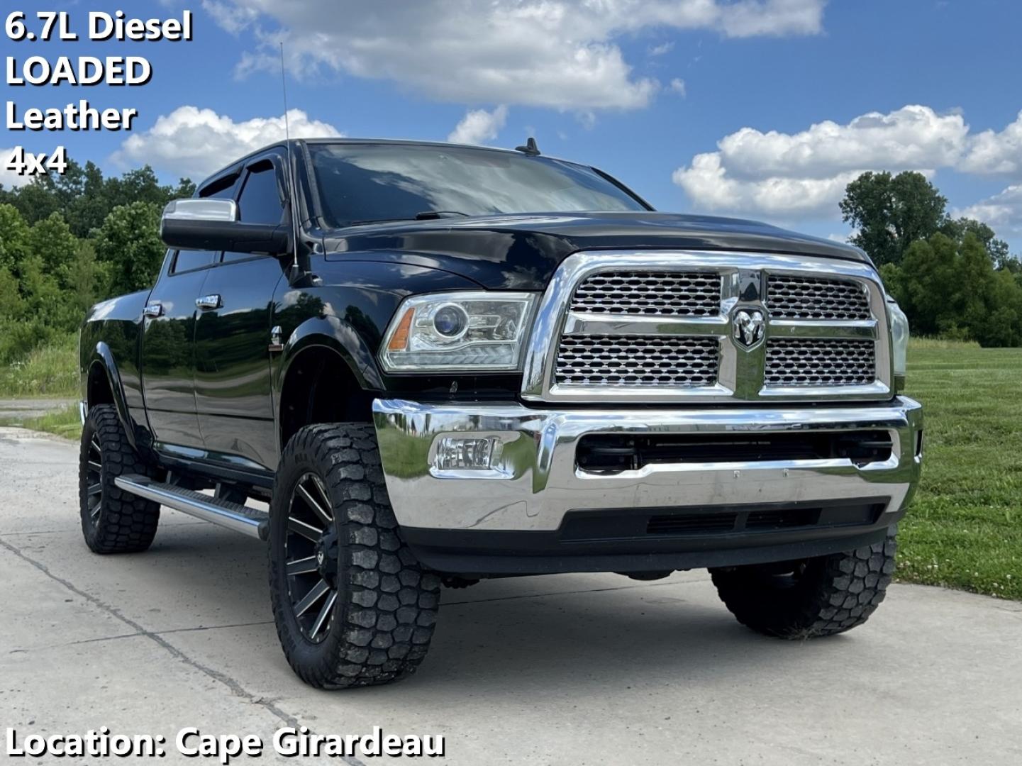 2014 BLACK /Black Leather RAM 2500 Laramie Crew Cab SWB 4WD (3C6UR5FL4EG) with an 6.7L I6 TURBO DIESEL engine, Automatic transmission, located at 506 S. Kingshighway, Cape Girardeau, MO, 63703, (573) 235-5000, 37.294994, -89.556206 - 2014 Ram 2500 Laramie 134xxx miles 4x4 6.7L I6 Turbo Diesel Automatic Leather Navigation Power/Heated/Cooled Seats Heated Rear Seats Heated Steering Wheel Backup Camera Bluetooth Remote Start Cruise Power Windows/Locks/Mirrors We have financing available and we accept trades! Fill out - Photo#0