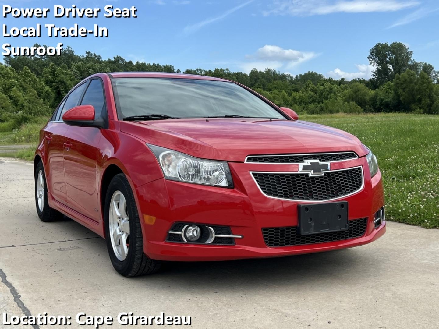 2012 RED /Black Cloth Chevrolet Cruze 1LT (1G1PF5SC5C7) with an 1.4L 4 Cyl. TURBO engine, Automatic transmission, located at 506 S. Kingshighway, Cape Girardeau, MO, 63703, (573) 235-5000, 37.294994, -89.556206 - 2012 Chevrolet Cruze LT 152xxx miles Front Wheel Drive 1.4L 4 Cyl. Automatic Power Driver Seat Sunroof Cruise Remote Start Power Windows/Locks/Mirrors We have financing available and we accept trades! Fill out a credit application on our website or come by today! If you have any questions - Photo#0