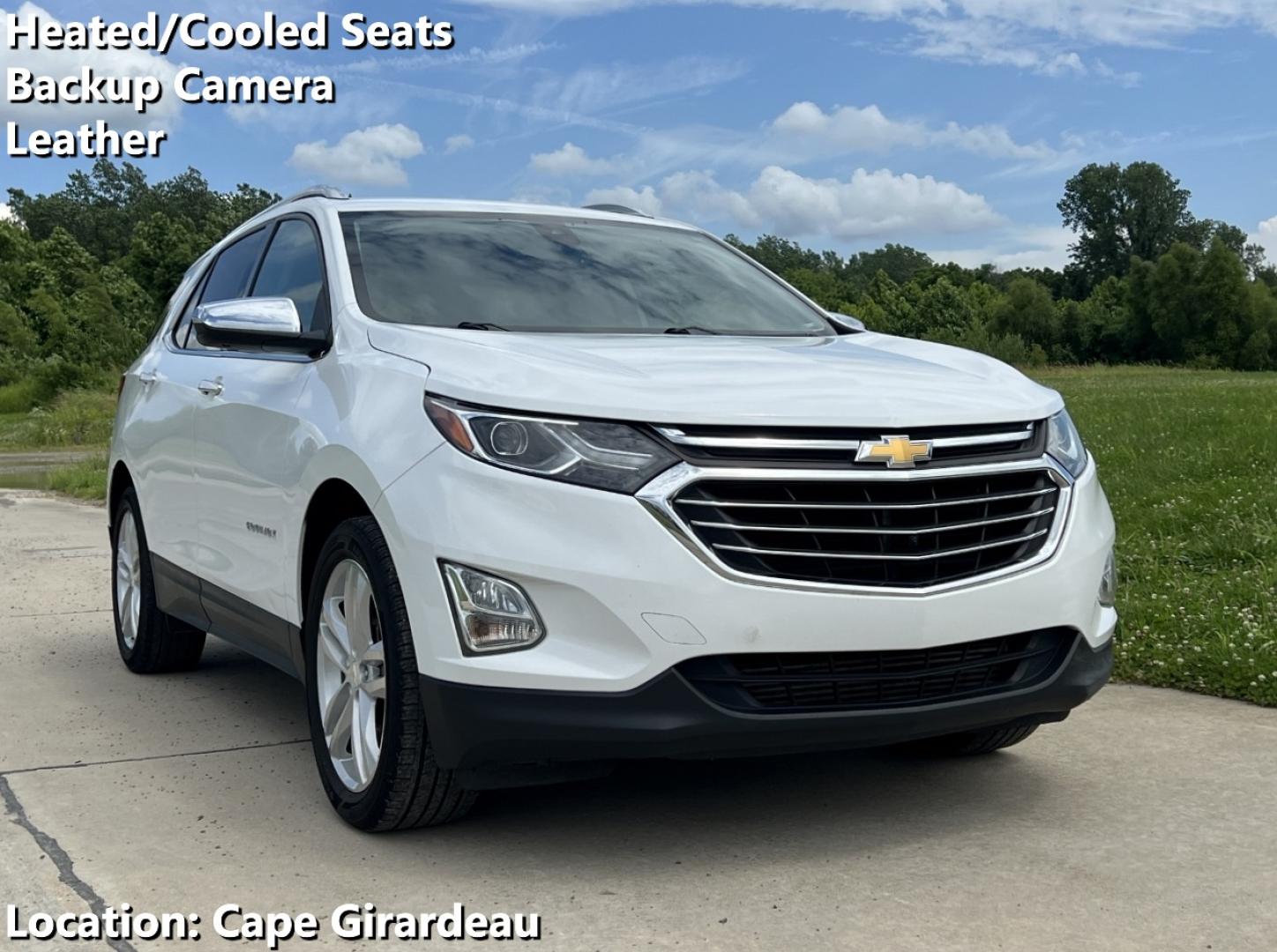 2018 WHITE /Black Leather Chevrolet Equinox Premier (2GNAXNEX4J6) with an 2.0L 4 Cyl. Hybrid engine, Automatic transmission, located at 506 S. Kingshighway, Cape Girardeau, MO, 63703, (573) 235-5000, 37.294994, -89.556206 - 2018 Chevrolet Equinox Premier 99xxx miles Front Wheel Drive 2.0L 4 Cyl. Automatic Leather Power/Heated/Cooled Seats Heated Rear Seats Heated Steering Wheel Backup Camera Bluetooth Remote Start Cruise Power Windows/Locks/Mirrors We have financing available and we accept trades! Fill ou - Photo#0