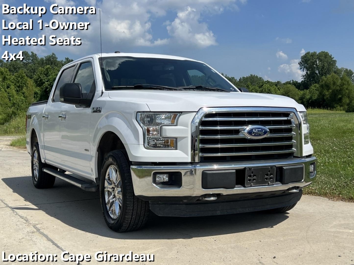 2016 WHITE /Gray Cloth Ford F-150 XLT SuperCrew 6.5-ft. Bed 4WD (1FTEW1EP7GK) with an 2.7L V6 engine, Automatic transmission, located at 506 S. Kingshighway, Cape Girardeau, MO, 63703, (573) 235-5000, 37.294994, -89.556206 - 2016 Ford F-150 XLT Local 1-Owner Only 97xxx miles 4x4 2.7L V6 Automatic Backup Camera Power/Heated Seats Bluetooth Remote Start Cruise Power Windows/Locks/Mirrors We have financing available and we accept trades! Fill out a credit application on our website or come by today! If you hav - Photo#0