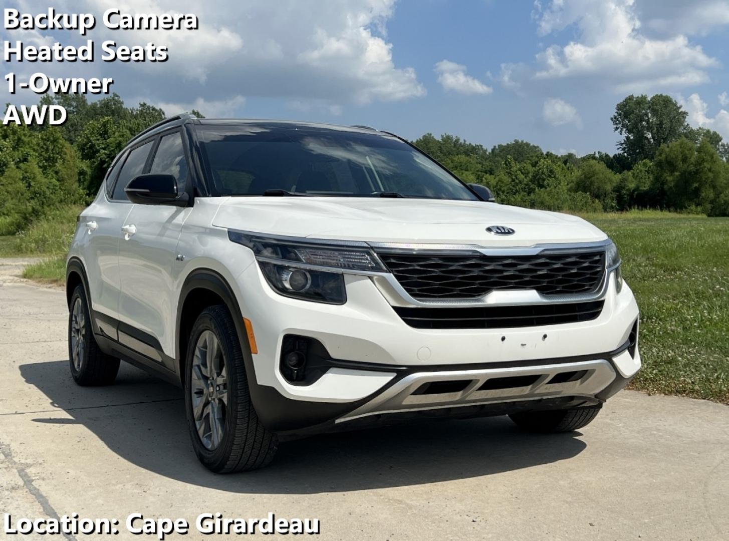 2021 WHITE /Gray Cloth Kia Seltos S AWD (KNDEUCAA3M7) with an 2.0L 4 Cyl. engine, CVT transmission, located at 506 S. Kingshighway, Cape Girardeau, MO, 63703, (573) 235-5000, 37.294994, -89.556206 - 2021 Kia Seltos S 1-Owner 67xxx miles All Wheel Drive 2.0L 4 Cyl. Automatic Backup Camera Heated Seats Bluetooth Cruise Power Windows/Locks/Mirrors We have financing available and we accept trades! Fill out a credit application on our website or come by today! If you have any questions, - Photo#0