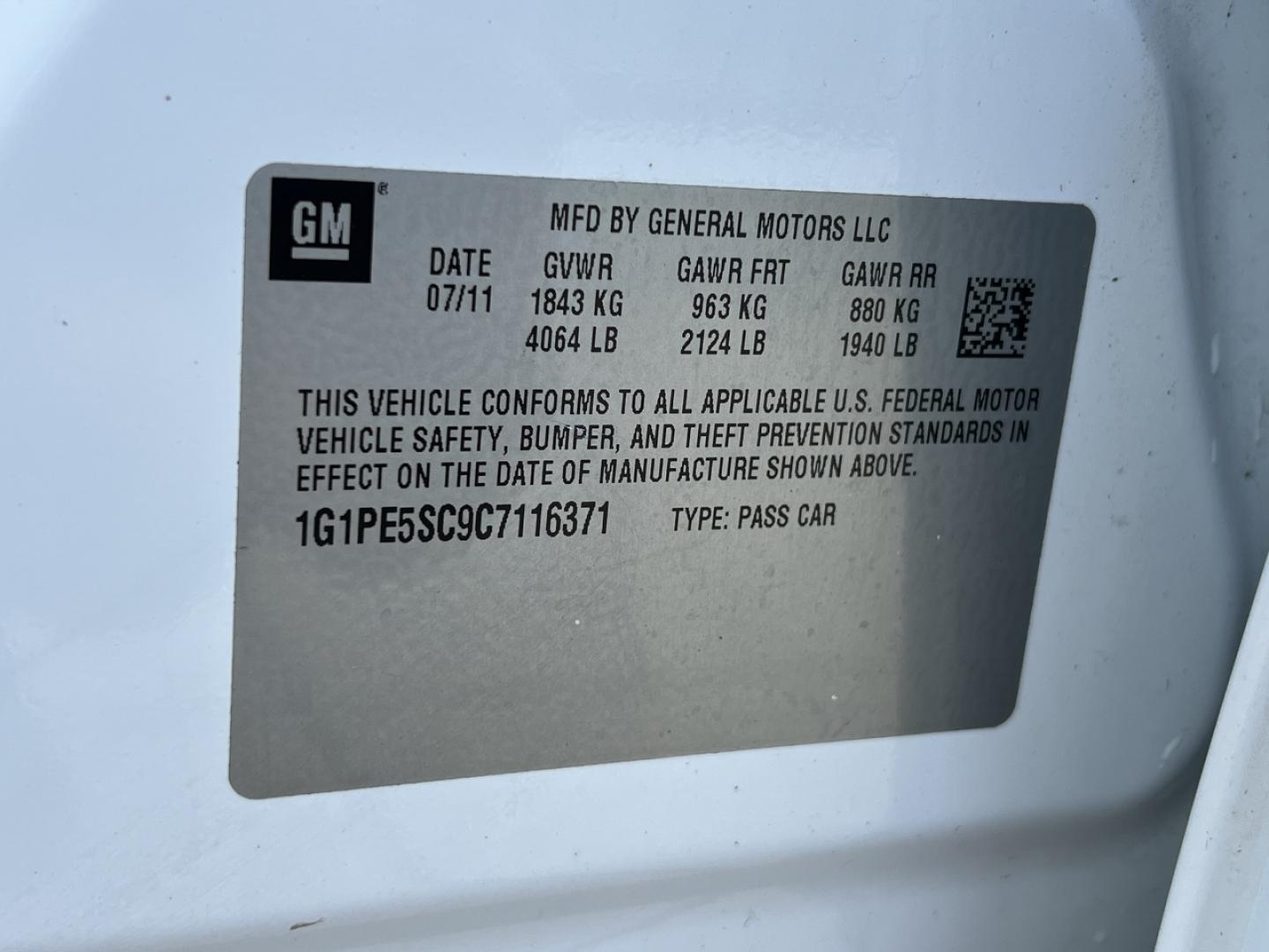 2012 WHITE /Gray Cloth Chevrolet Cruze LT (1G1PE5SC9C7) with an 1.4L 4 Cyl. Turbo engine, Automatic transmission, located at 2990 Old Orchard Rd., Jackson, MO, 63755, 37.354214, -89.612106 - 2012 Chevrolet Cruze LT 141xxx miles Front Wheel Drive 1.4L 4 Cyl. Automatic Cruise Power Windows/Locks/Mirrors We have financing available and we accept trades! Fill out a credit application on our website or come by today! If you have any questions, give us a call at (573) 204-7777 or visi - Photo#39