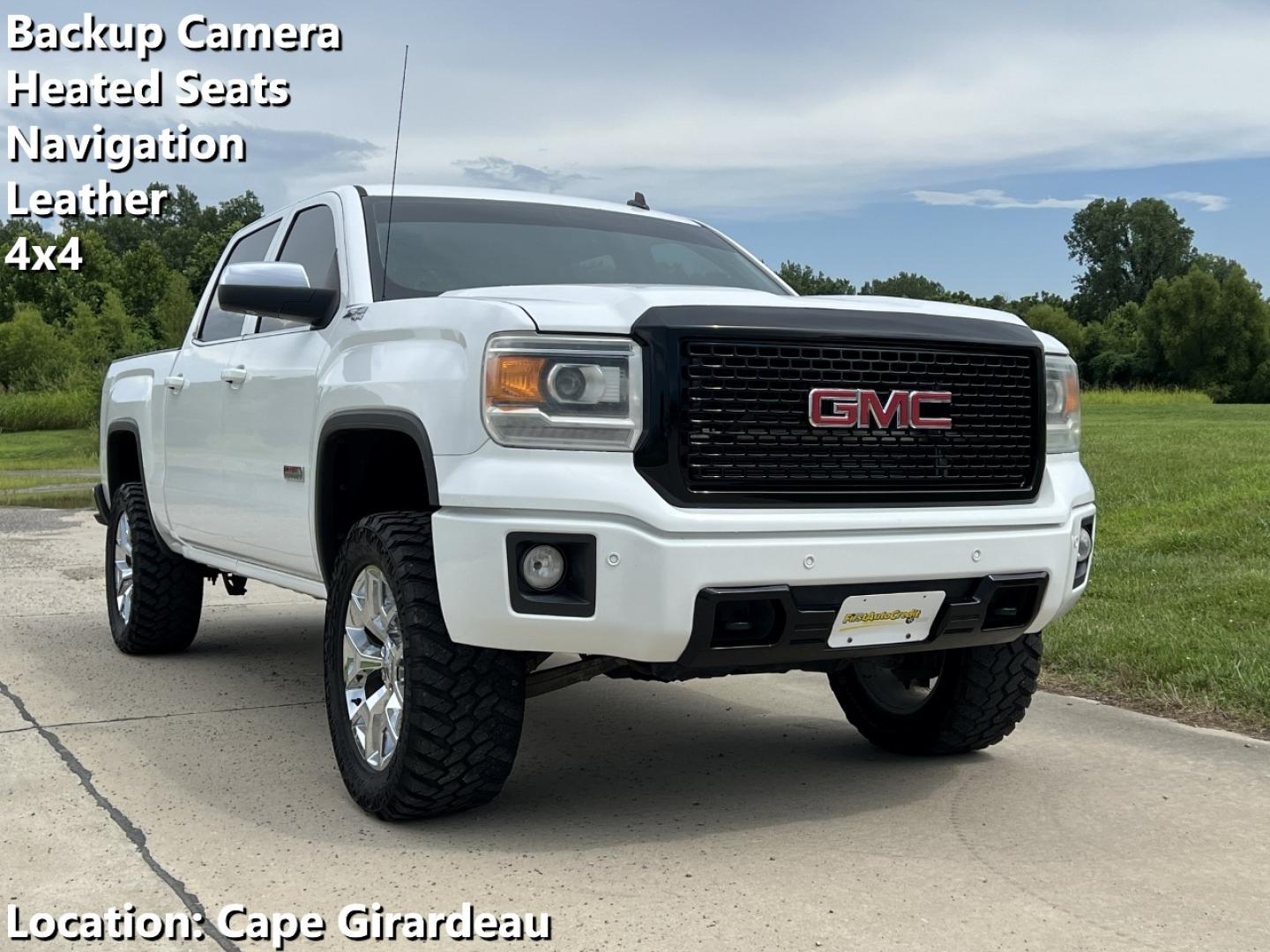 2014 WHITE /Black Leather GMC Sierra 1500 SLT Crew Cab 4WD (3GTU2VEC7EG) with an 5.3L V8 engine, Automatic transmission, located at 506 S. Kingshighway, Cape Girardeau, MO, 63703, (573) 235-5000, 37.294991, -89.553635 - 2014 GMC Sierra 1500 SLT 197xxx miles 4x4 5.3L V8 Automatic Leather Navigation Backup Camera Power/Heated Seats Heated Steering Wheel Bluetooth Cruise Power Windows/Locks/Mirrors We have financing available and we accept trades! Fill out a credit application on our website or come by to - Photo#0