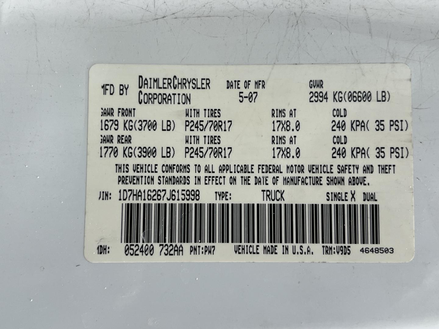 2007 WHITE /Gray Cloth Dodge Ram 1500 SLT 2WD (1D7HA16267J) with an 5.7L V8 engine, Automatic transmission, located at 506 S. Kingshighway, Cape Girardeau, MO, 63703, (573) 235-5000, 37.294991, -89.553635 - 2007 Dodge Ram 1500 SLT 1-Owner Only 86xxx miles Rear Wheel Drive 5.7L V8 Automatic Cruise Power Windows/Locks/Mirrors We have financing available and we accept trades! Fill out a credit application on our website or come by today! If you have any questions, give us a call at (573) 235-5000 - Photo#33