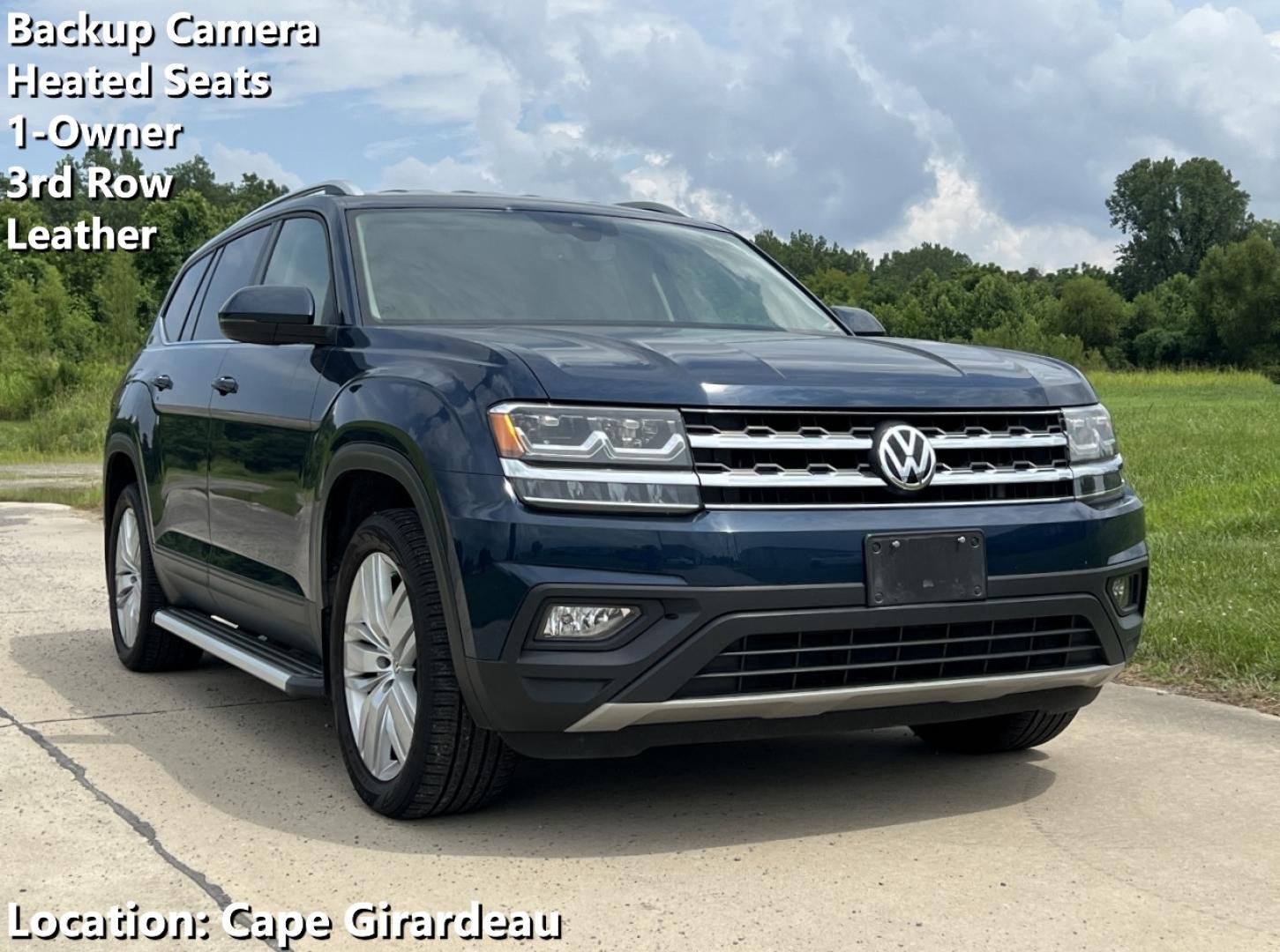 2019 BLUE /Tan Leather Volkswagen Atlas V6 SE w/Technology AWD (1V2UR2CAXKC) with an 3.6L V6 engine, Automatic transmission, located at 506 S. Kingshighway, Cape Girardeau, MO, 63703, (573) 235-5000, 37.294991, -89.553635 - 2019 Volkswagen Atlas SE 1-Owner 101xxx miles All Wheel Drive 3.6L V6 Automatic Leather 3rd Row Backup Camera Bluetooth Remote Start Cruise Power Windows/Locks/Mirrors We have financing available and we accept trades! Fill out a credit application on our website or come by today! If yo - Photo#0