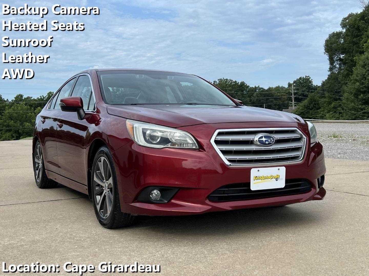 2016 MAROON /Tan Leather Subaru Legacy 3.6R Limited (4S3BNEN67G3) with an 3.6L V6 engine, CVT transmission, located at 506 S. Kingshighway, Cape Girardeau, MO, 63703, (573) 235-5000, 37.294991, -89.553635 - 2016 Subaru Legacy 3.6R Limited 93xxx miles All Wheel Drive 3.6L V6 Automatic Leather Backup Camera Power/Heated Seats Sunroof Cruise Power Windows/Locks/Mirrors We have financing available and we accept trades! Fill out a credit application on our website or come by today! If you have a - Photo#0