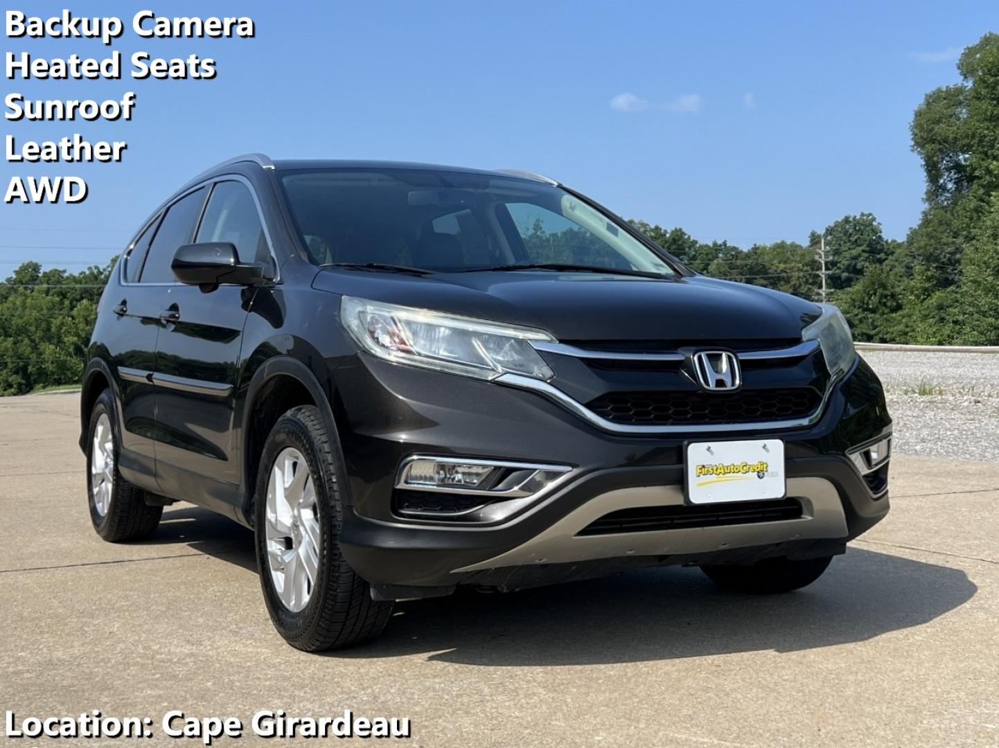 2015 BROWN /Black Leather Honda CR-V EX-L 4WD (2HKRM4H78FH) with an 2.4L 4 Cyl. engine, Continuously Variable Transmission transmission, located at 506 S. Kingshighway, Cape Girardeau, MO, 63703, (573) 235-5000, 37.294991, -89.553635 - 2015 Honda CR-V EX-L 135xxx miles All Wheel Drive 2.4L 4 Cyl. Automatic Leather Backup Camera Power Driver Seat Heated Seats Sunroof Bluetooth Cruise Power Windows/Locks/Mirrors We have financing available and we accept trades! Fill out a credit application on our website or come by tod - Photo#0