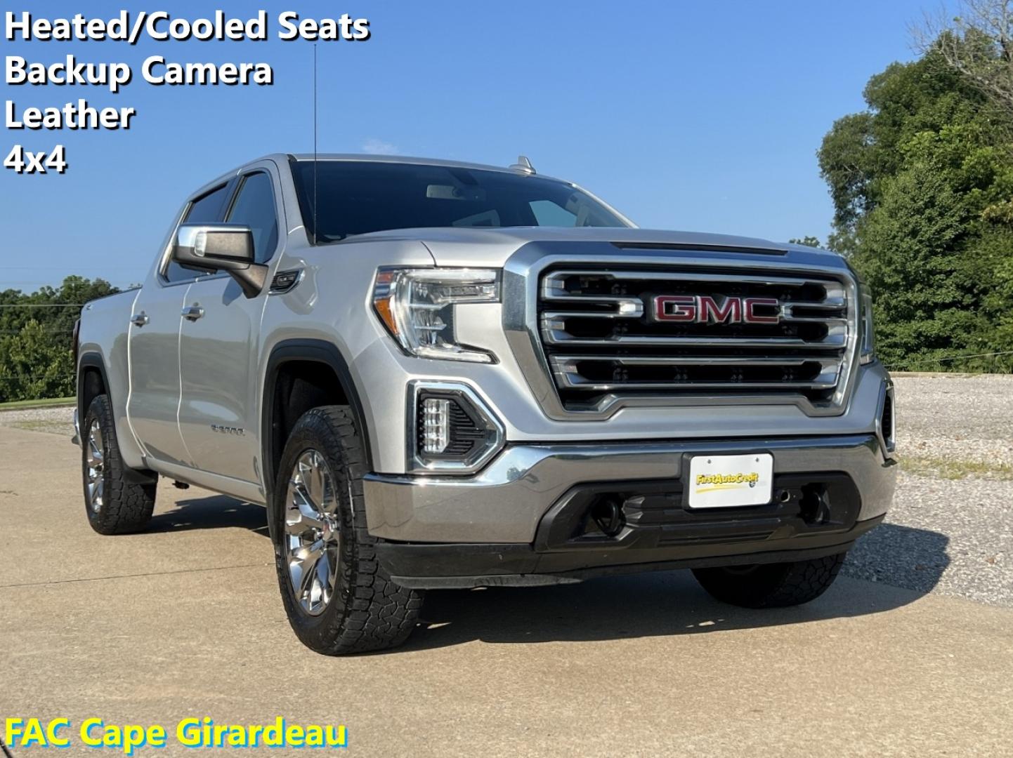 2019 SILVER /Black Leather GMC Sierra 1500 SLT Crew Cab 4WD (1GTU9DED1KZ) with an 5.3L V8 engine, Automatic transmission, located at 506 S. Kingshighway, Cape Girardeau, MO, 63703, (573) 235-5000, 37.294991, -89.553635 - 2019 GMC Sierra 1500 SLT 147xxx miles 4x4 5.3L V8 Automatic Leather Power/Heated/Cooled Seats Heated Rear Seats Heated Steering Wheel Backup Camera Sunroof Bluetooth Remote Start Cruise Power Windows/Locks/Mirrors We have financing available and we accept trades! Fill out a credit app - Photo#0